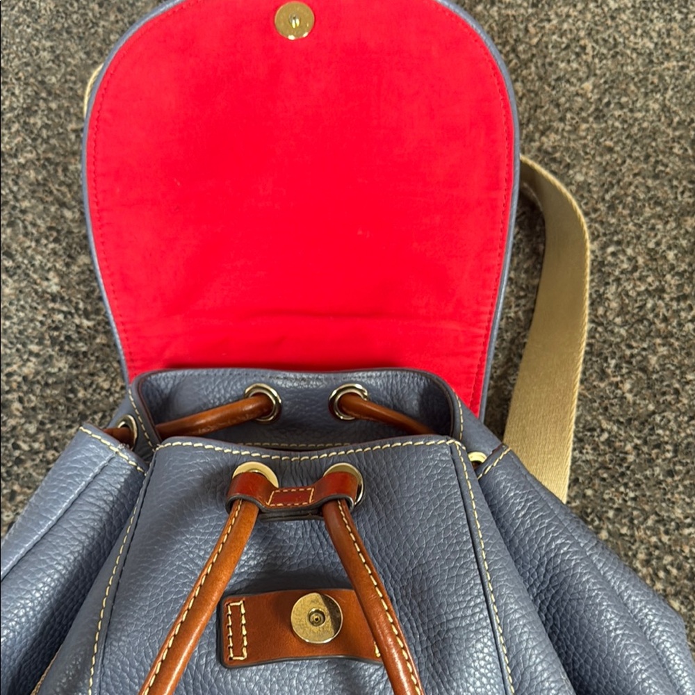 Dooney & Bourke Blue and Brown Leather Backpack - Picture 2 of 13